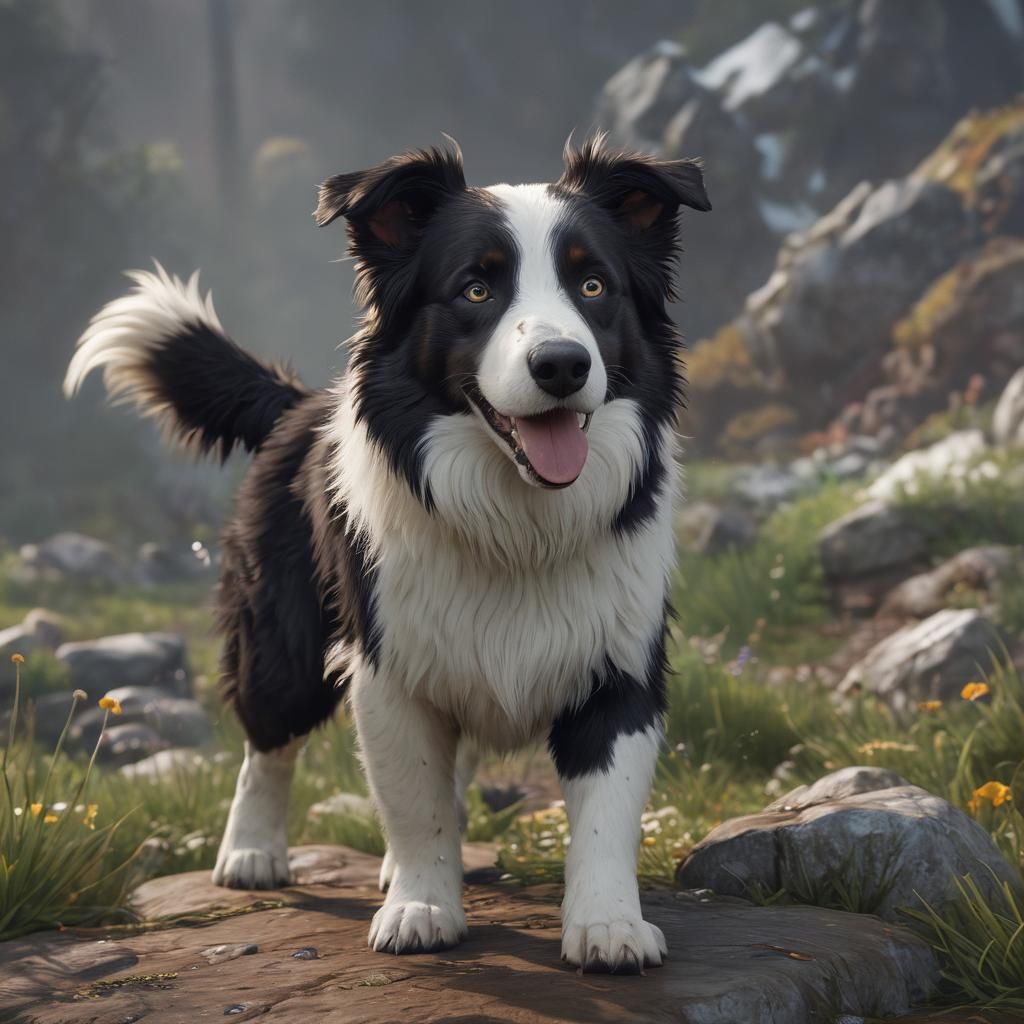 Floofy Border Collie in 3D Game Style
