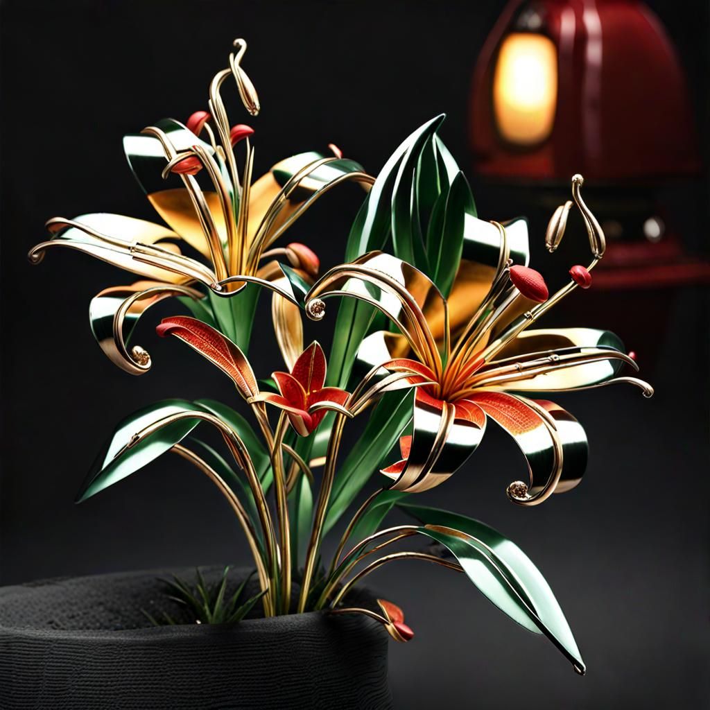 Ornate Metal Tiger Lily Bouquet in Sci-Fi Style
