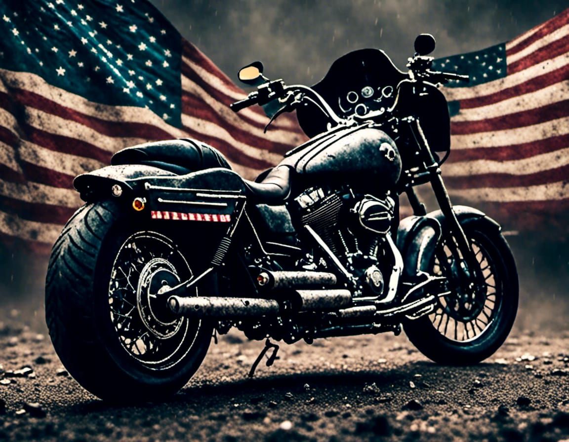 Harley Davidson Motorcycle Banner with American Flag