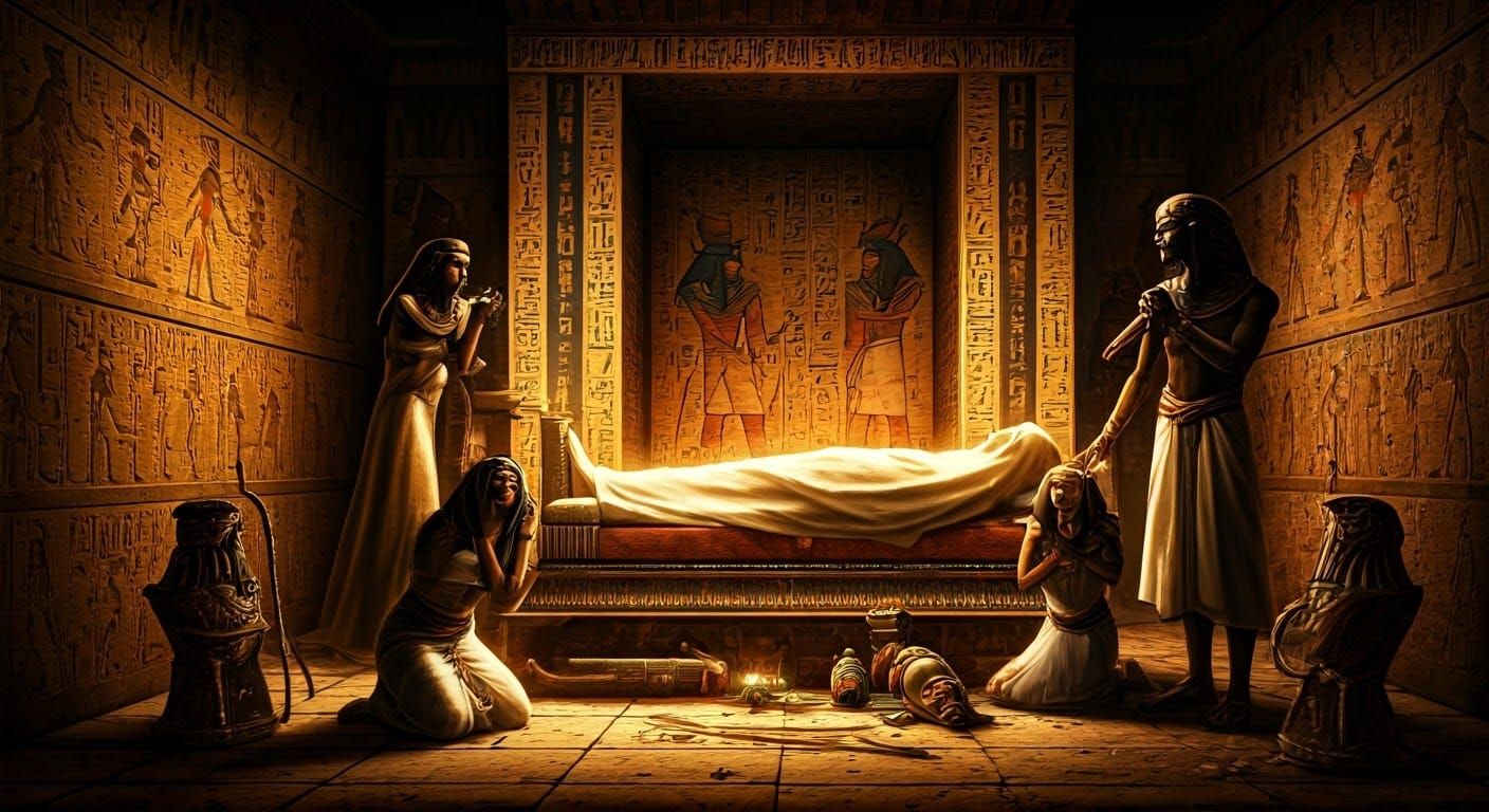 Ancient Egyptian Mourning Scene in Golden Temple
