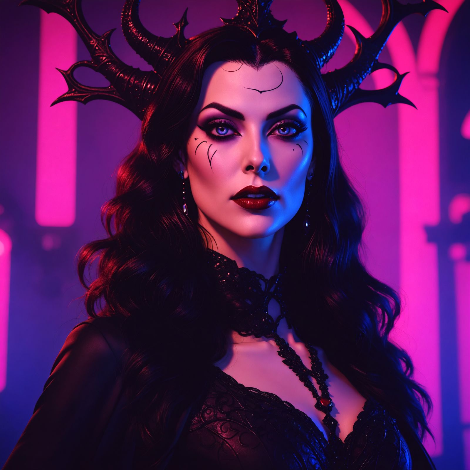 Elegant Vampire in Synthwave Neon Retro Style