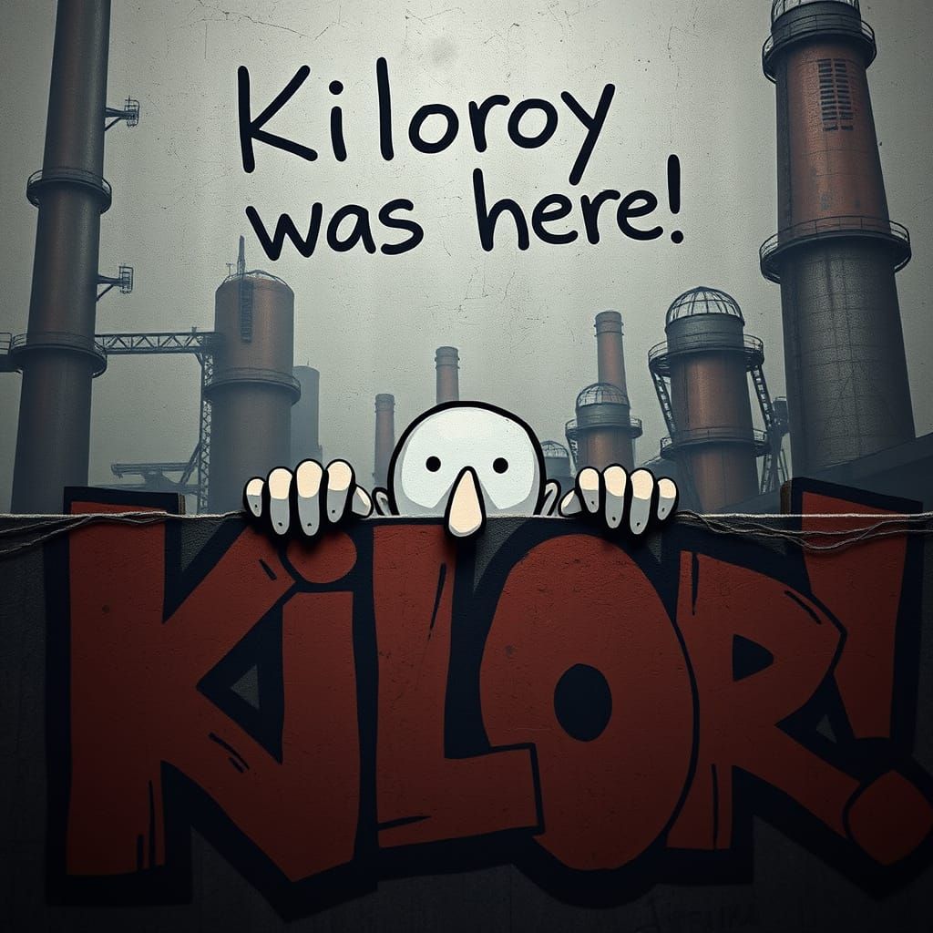 Graffiti Stick Figure Peering Over Wall in CGI Style