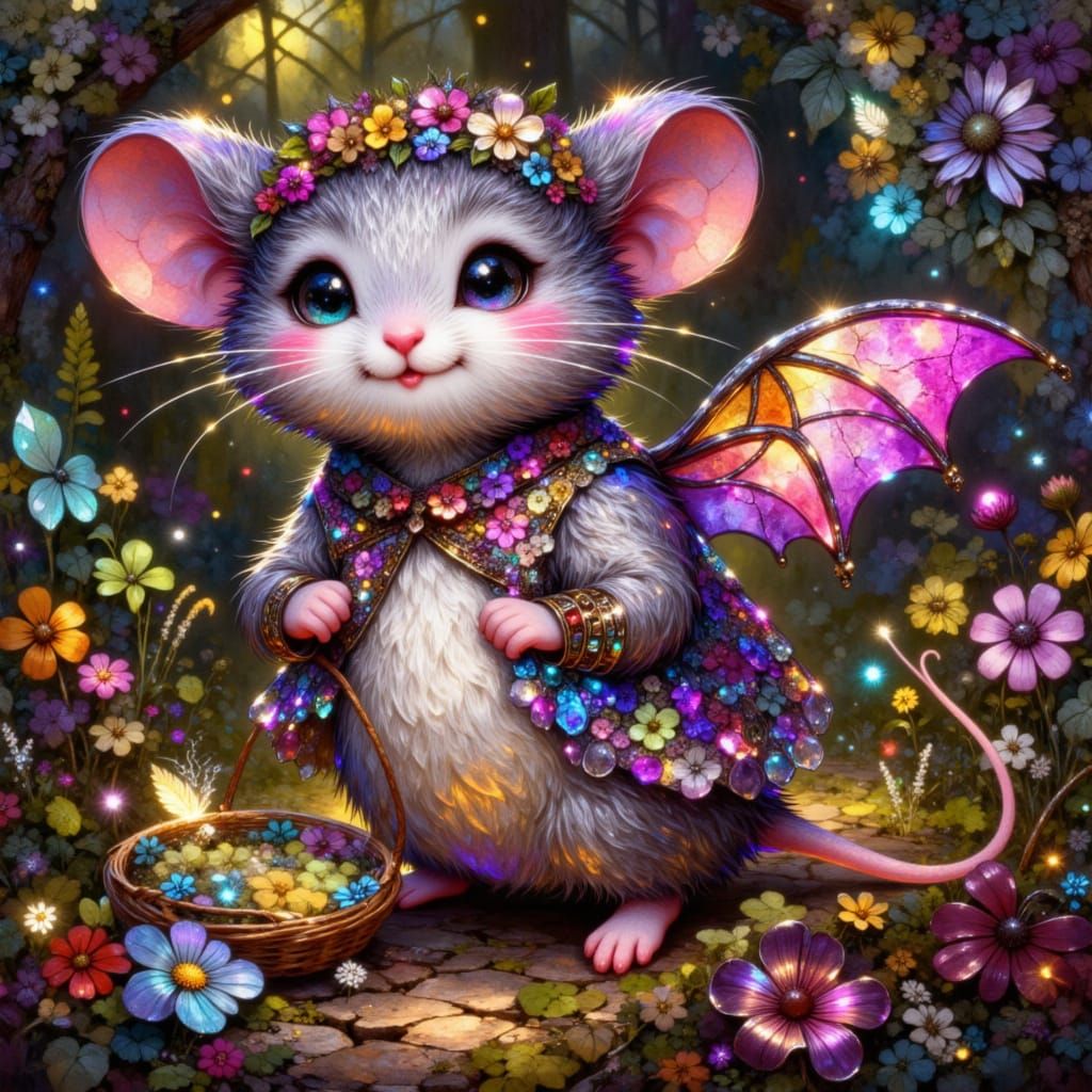 Cute Distinguished Mouse in Stained Glass Style