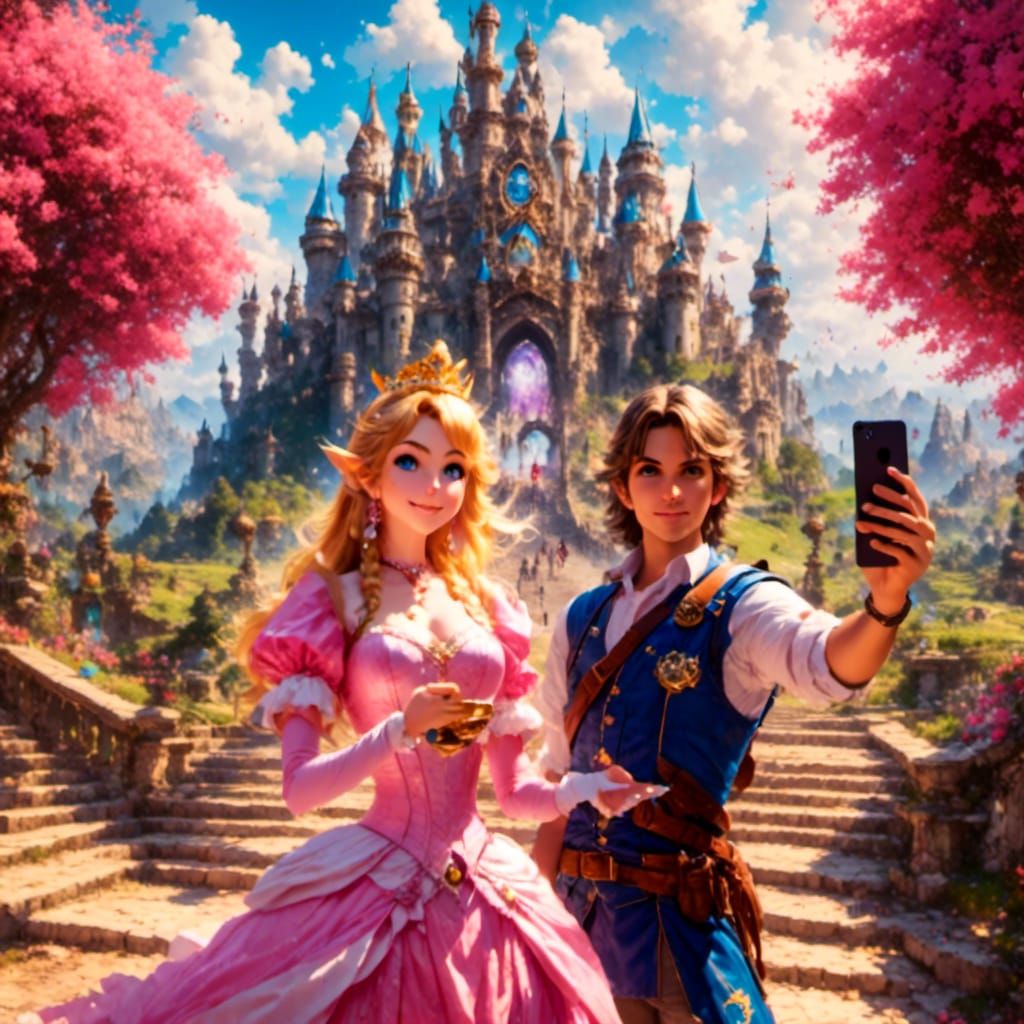 Zelda and Link Selfie at Peach's Castle