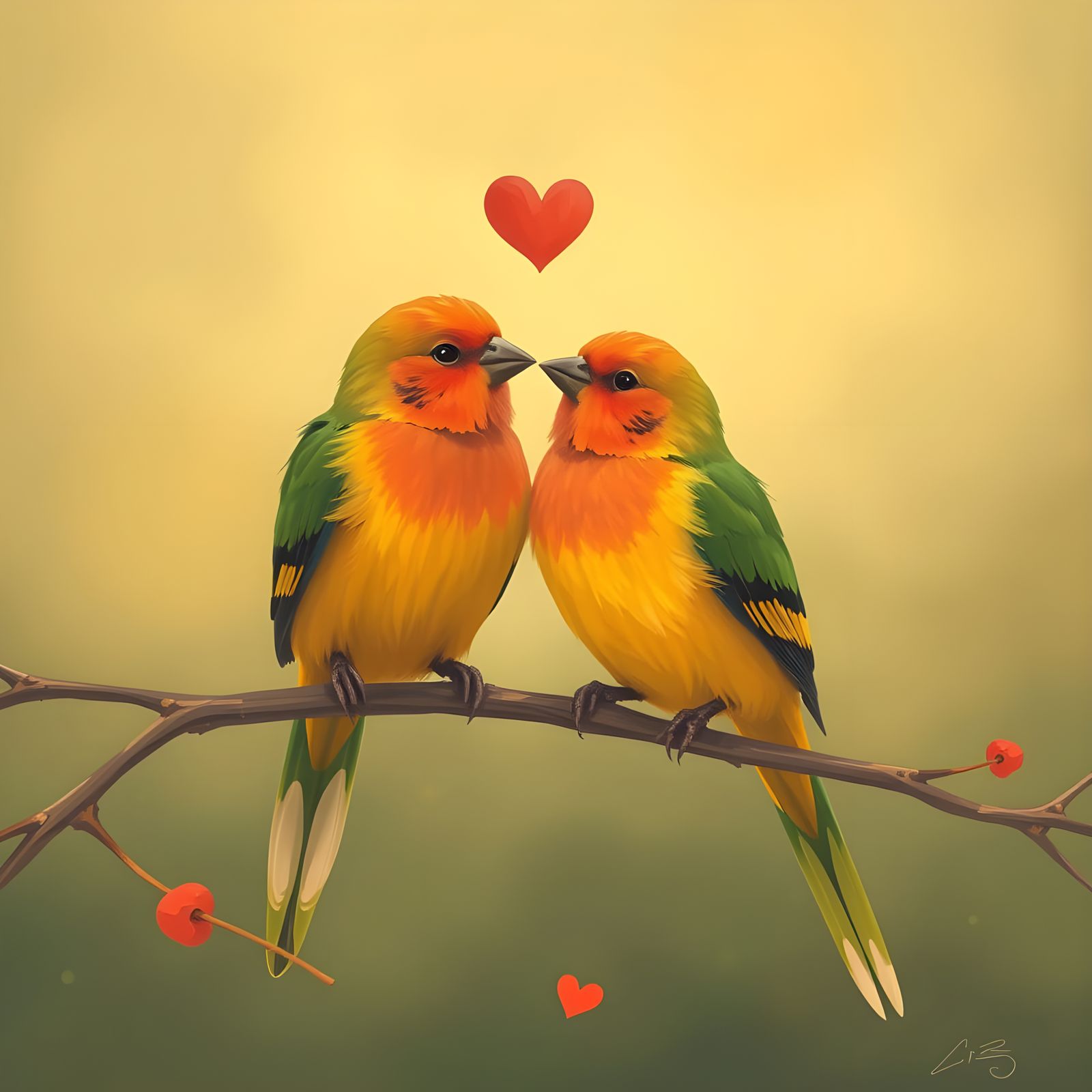 Tender Love Birds in a Vibrant Floral Aesthetic