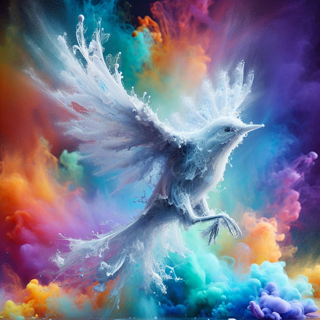 Translucent Water Bird in Rainbow Flight