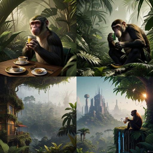 Realistic Monkey in a Colorful Fantasy Realm
