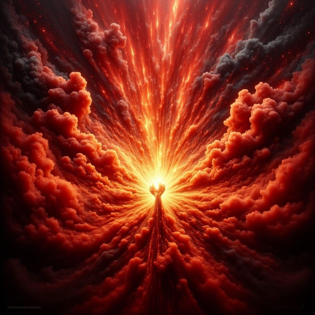 Fiery Explosion in Stormy Sky, Syd Mead Style