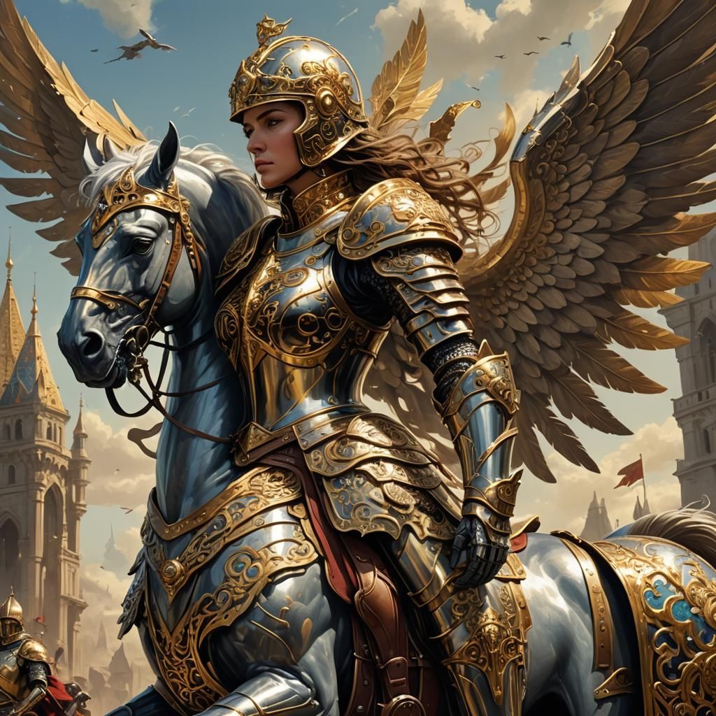 Female Knight on Armored Horse: Fantasy Art