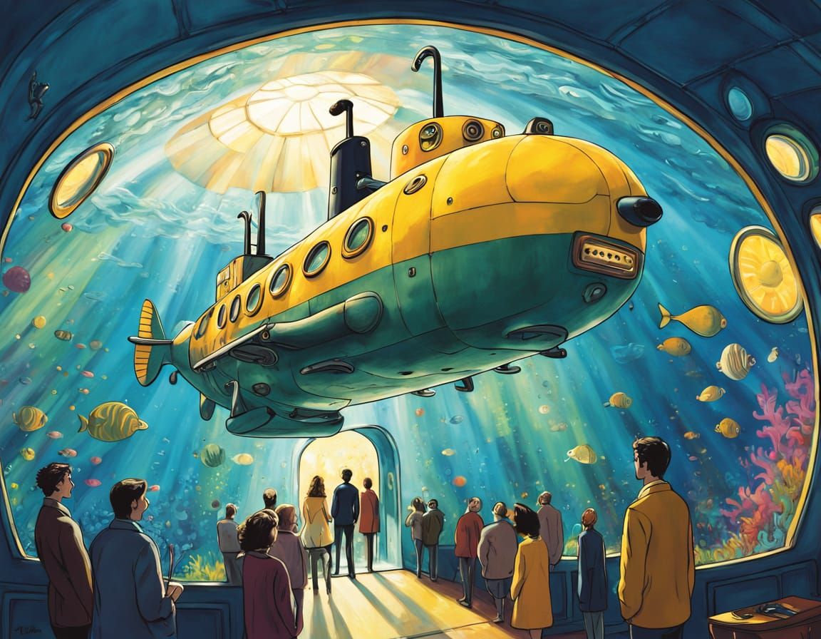 Yellow Submarine in Dreamlike, Playful Style