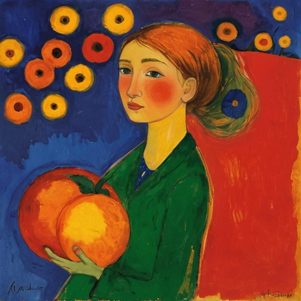 Colorful Abstract Figures in Garden, Expressionist Painting