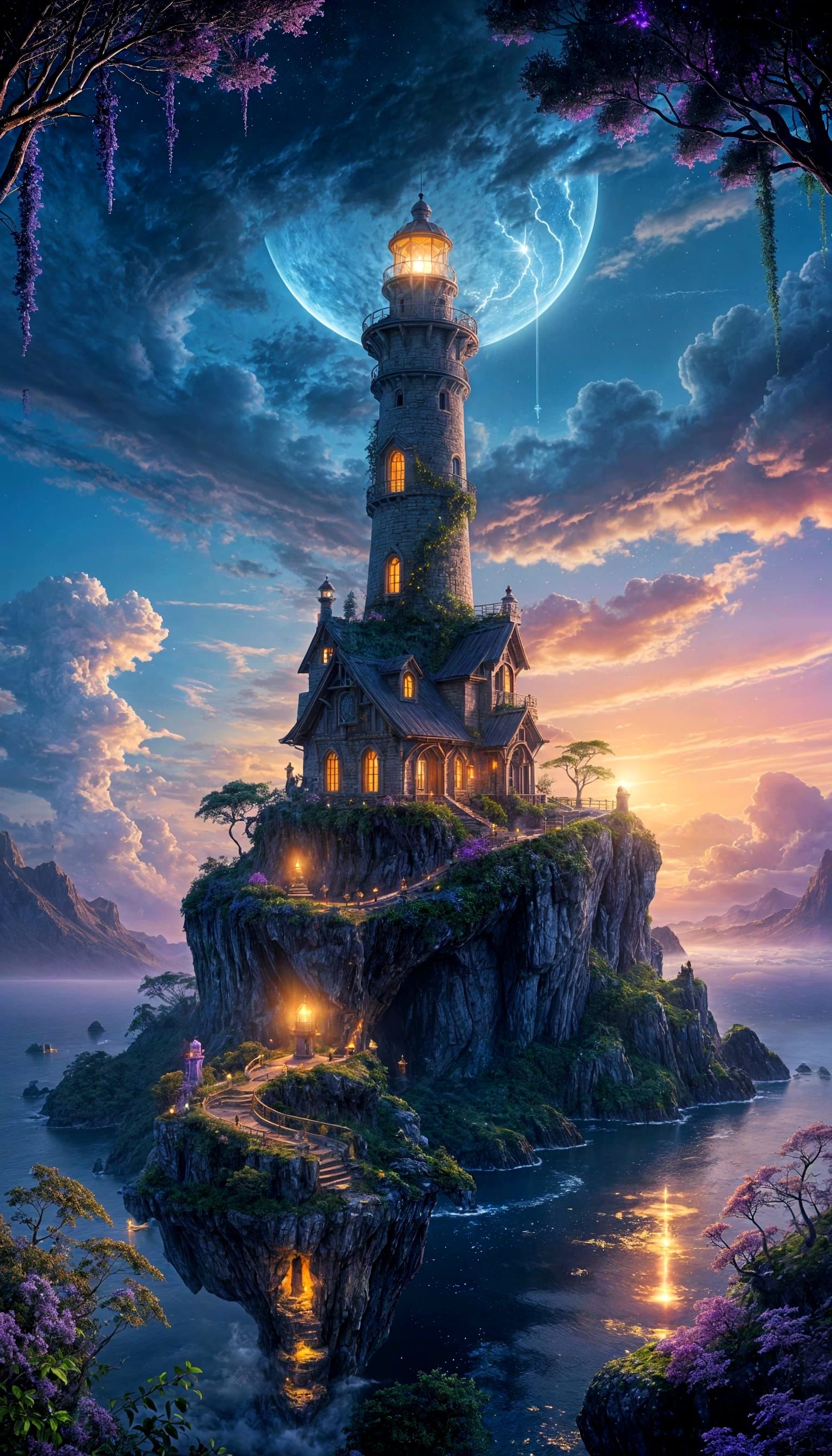Mystical Lighthouse on Floating Island, Magical Realism