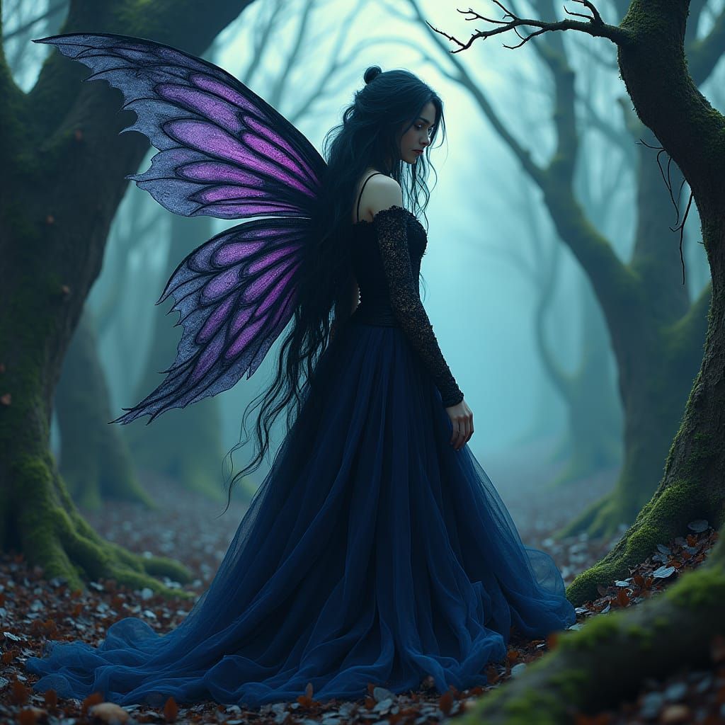 Gothic Fairy in Woodland, Surreal Digital Art