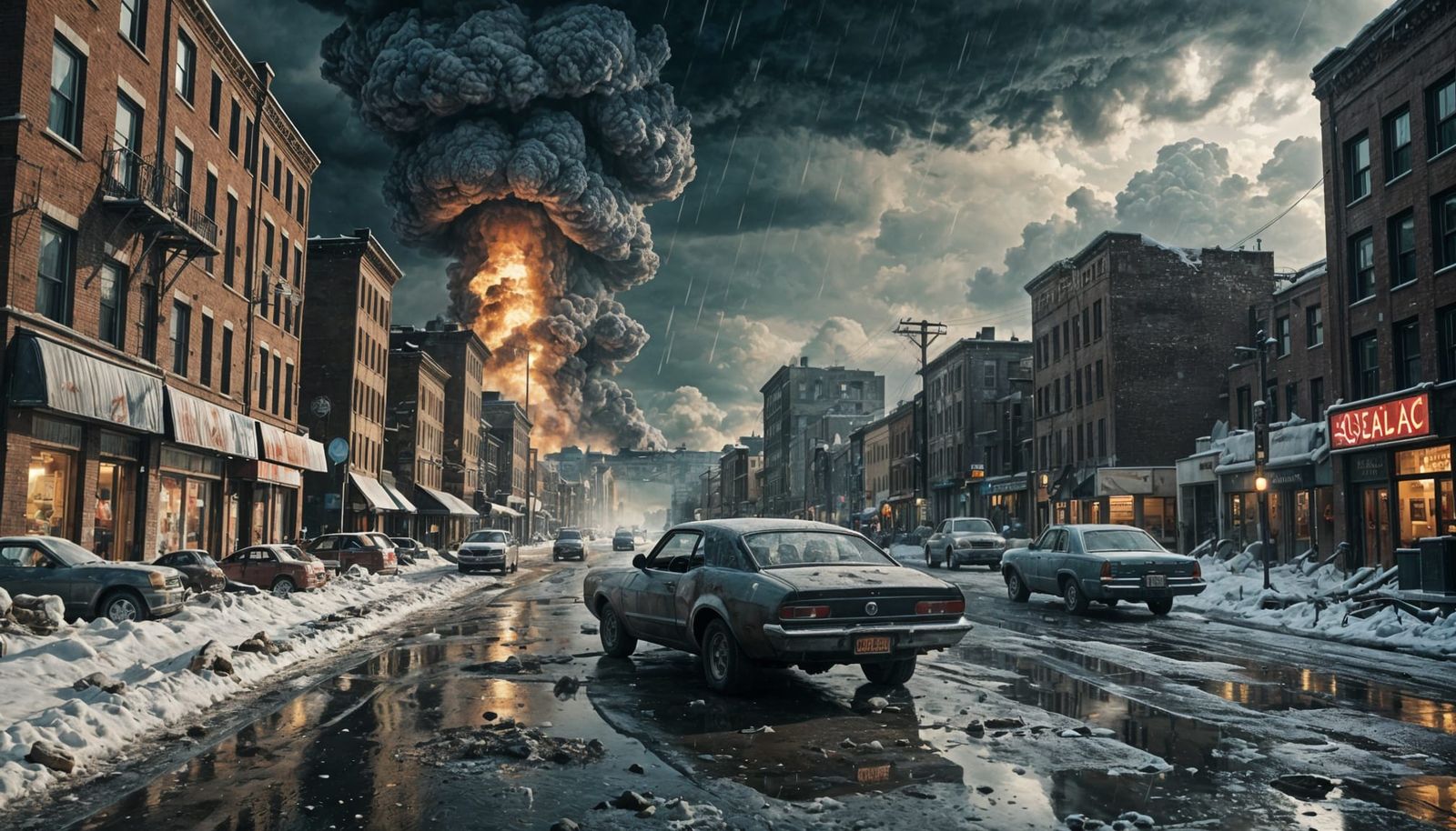 Post-Apocalyptic Winter Wasteland in Grisaille Film Style