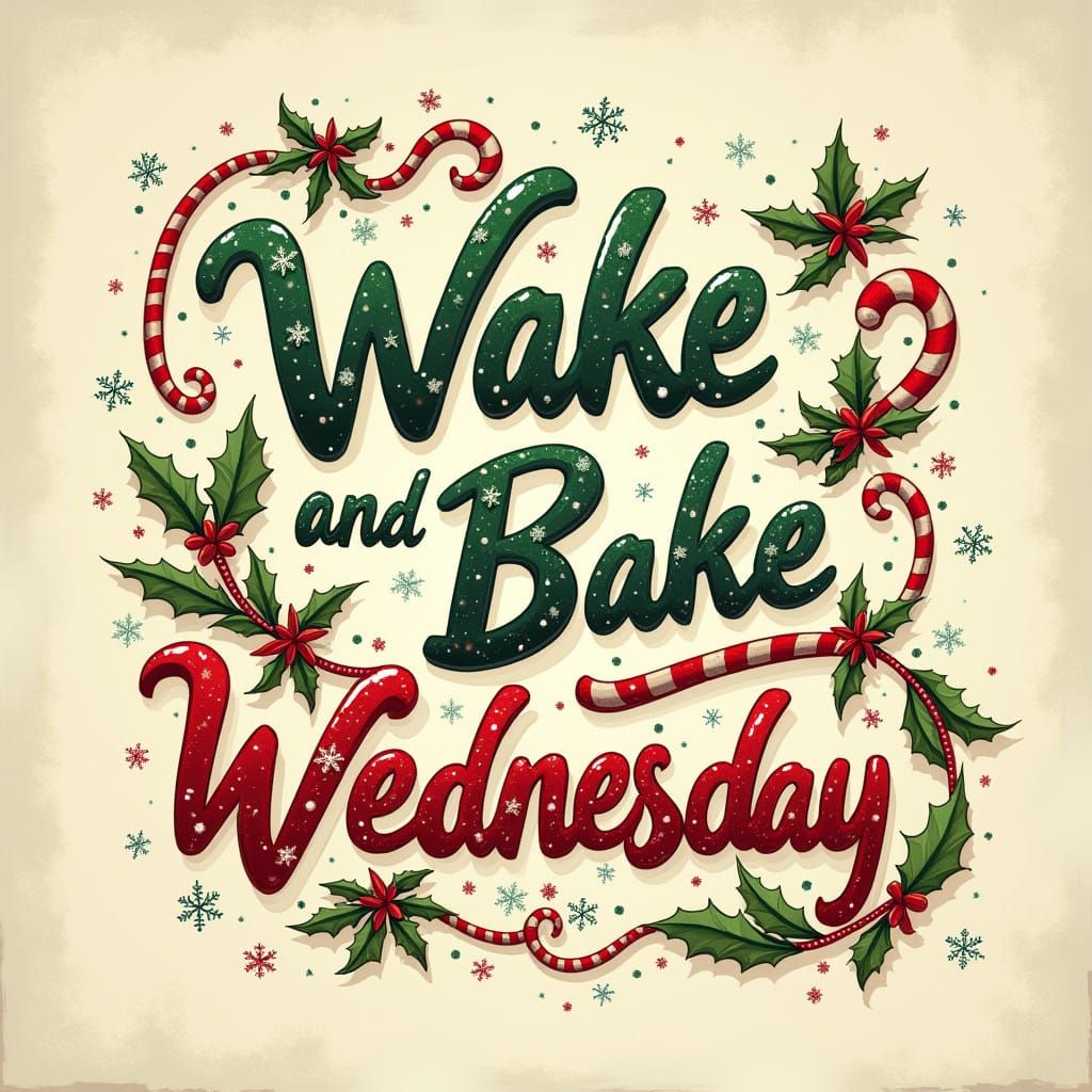 Whimsical Christmas Marijuana Wallpaper in Bold Cursive Lett...