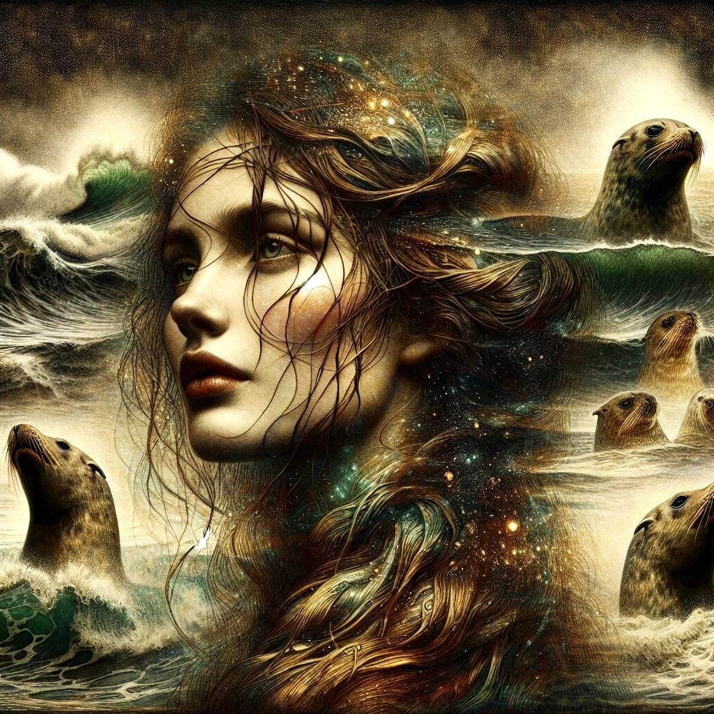 Selkie Maiden with Sealskin Cloak in Dutch Golden Age Style