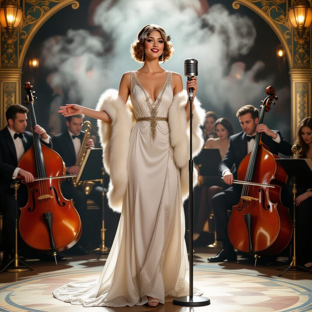 Vintage Singer on Stage in Art Deco Style