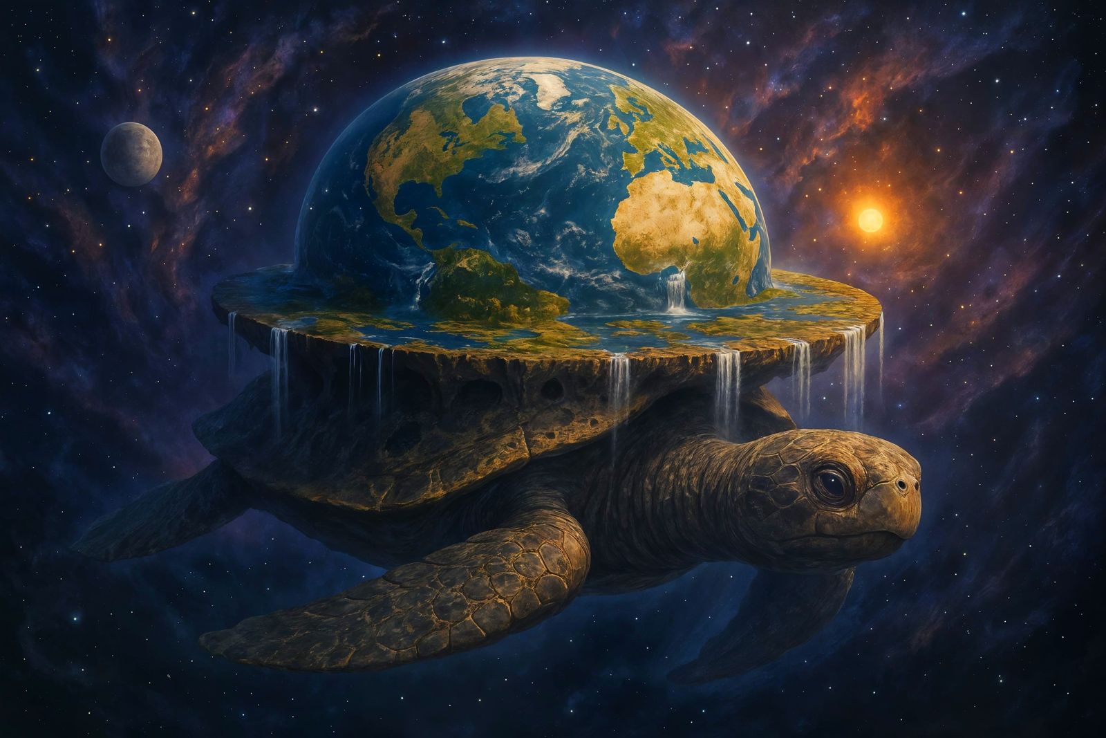 Cosmic Turtle Carrying a World Through Space