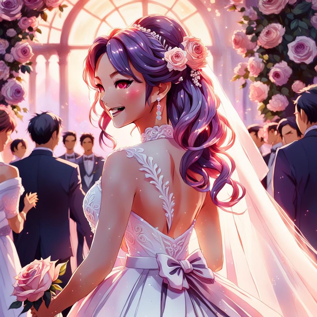 Anime Watercolor Bride's Sunset Walk Down Aisle