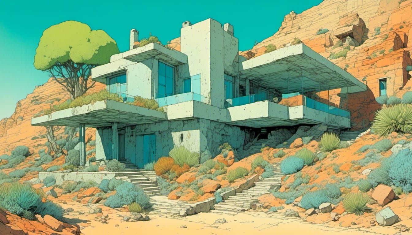 Desert House with Veranda in Moebius Style