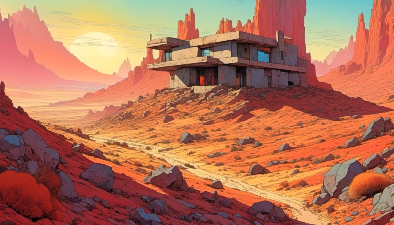 Desert House Between Red and Yellow Mountains