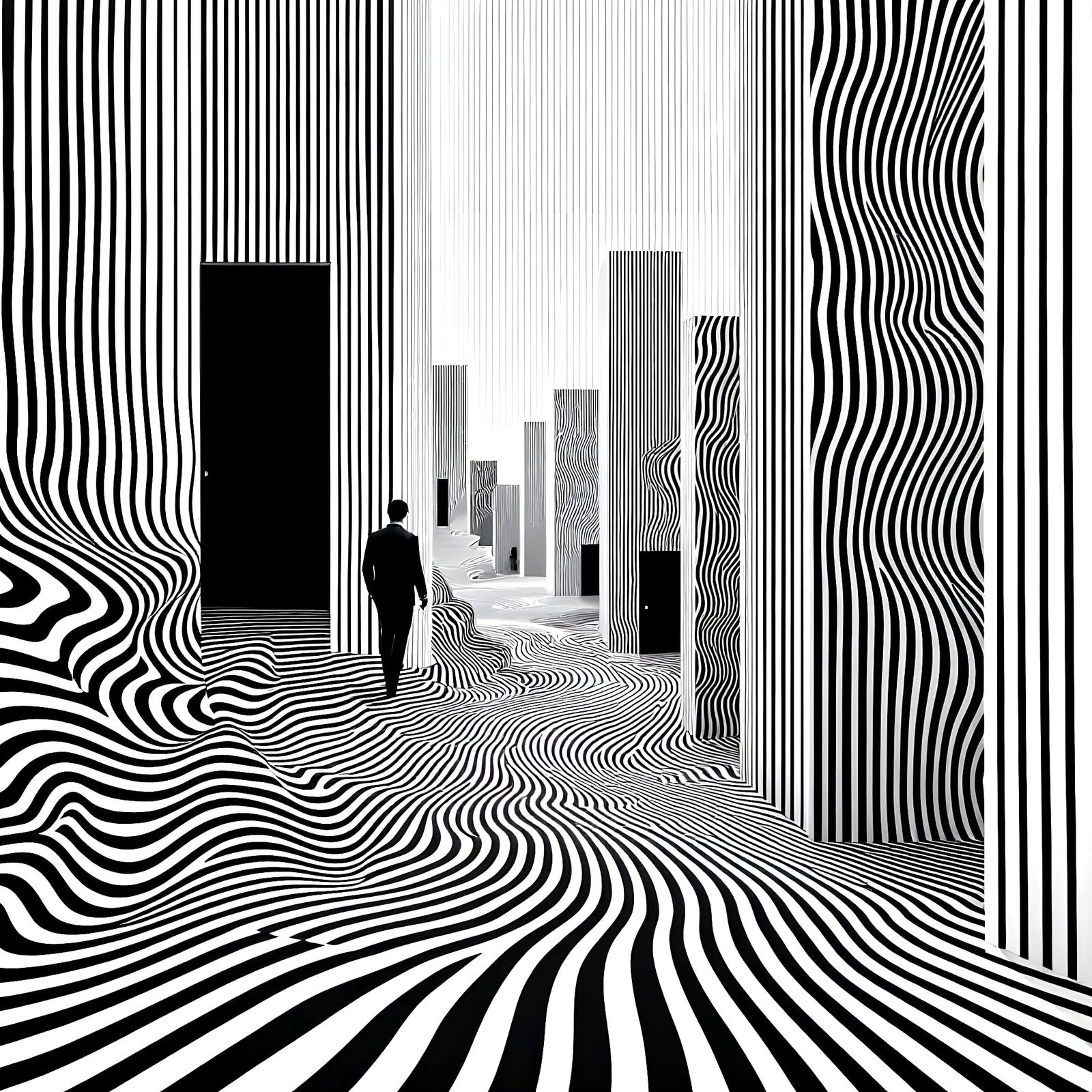 Abstract Vertigo Art with Wavy Lines and Warped Architecture