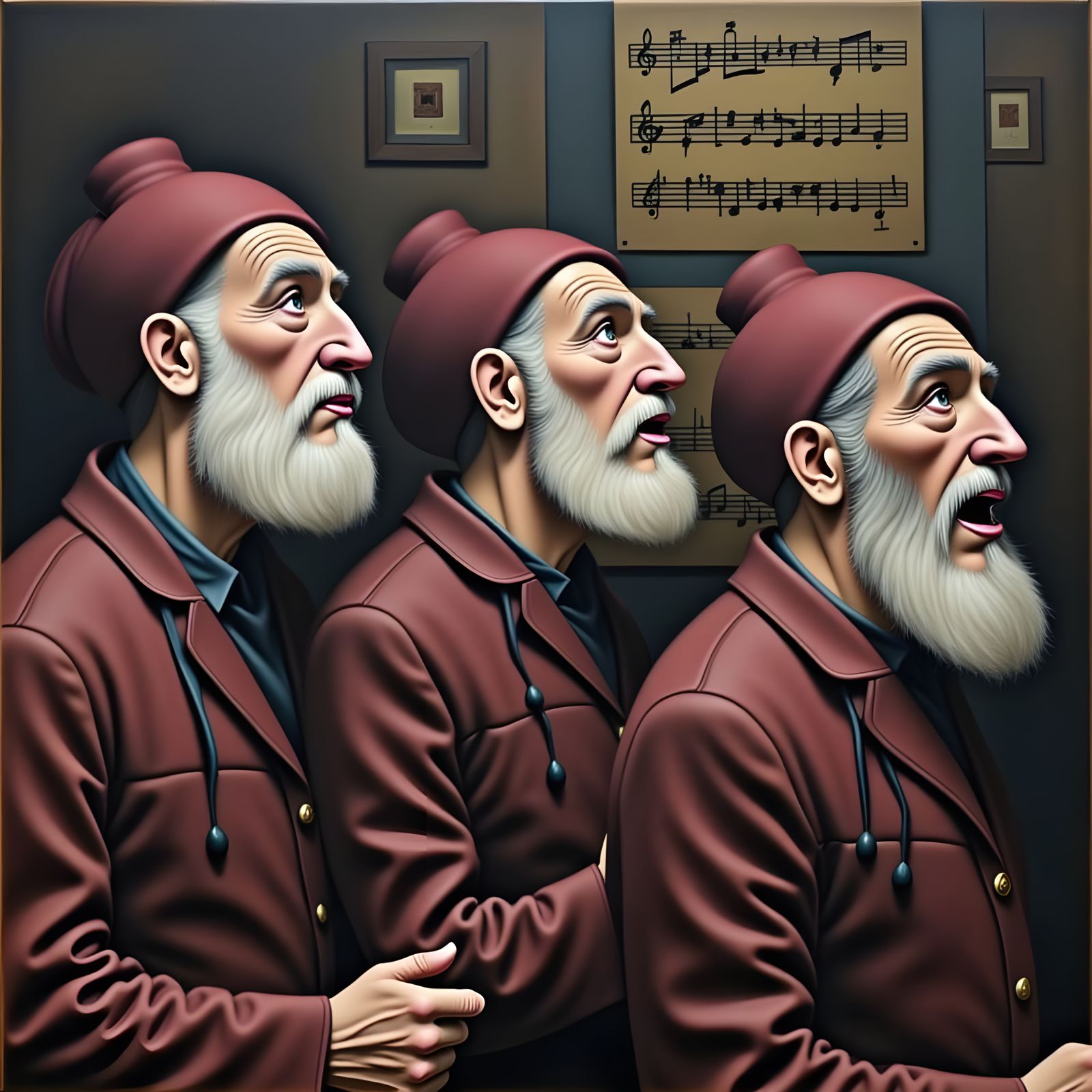 Elderly Men in Rich Attire Sing with Passion in a Vibrant Ch...