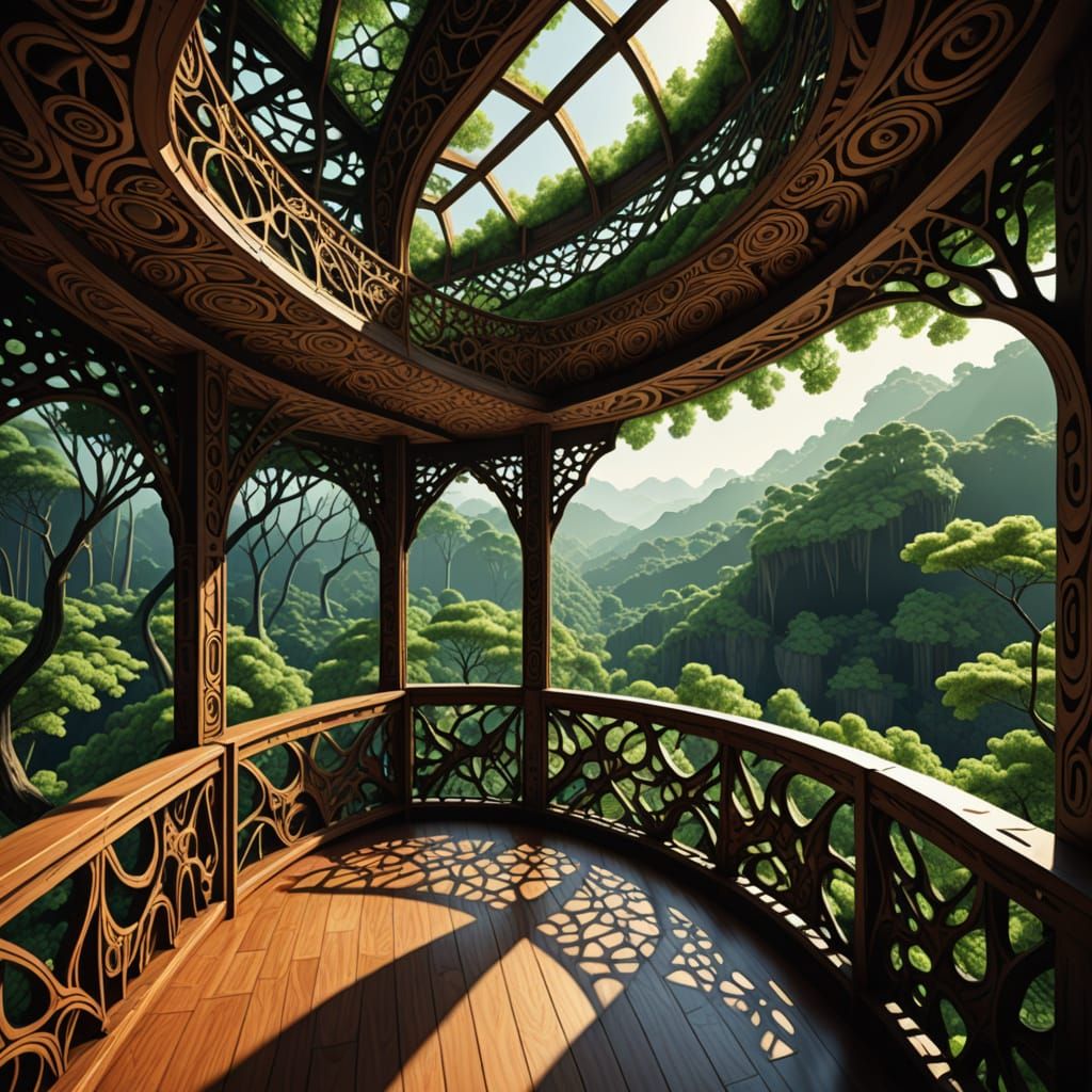 Alien Leaf Balcony with Abstract Fractal Design