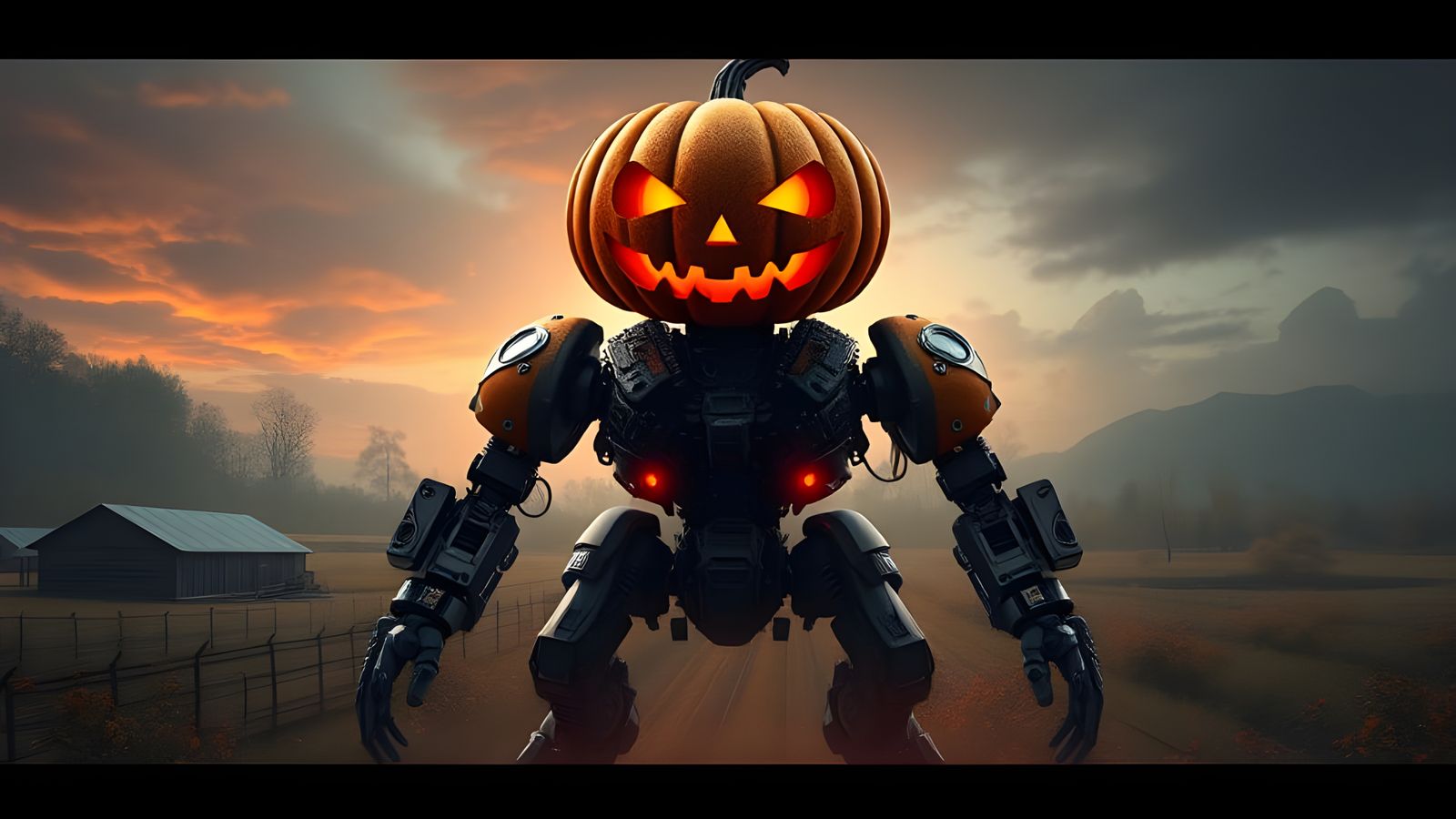 Mechanical Pumpkin Robot on the Farm