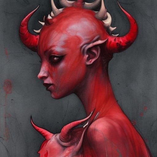 Dark Surreal Tiefling in Inkpunk Style