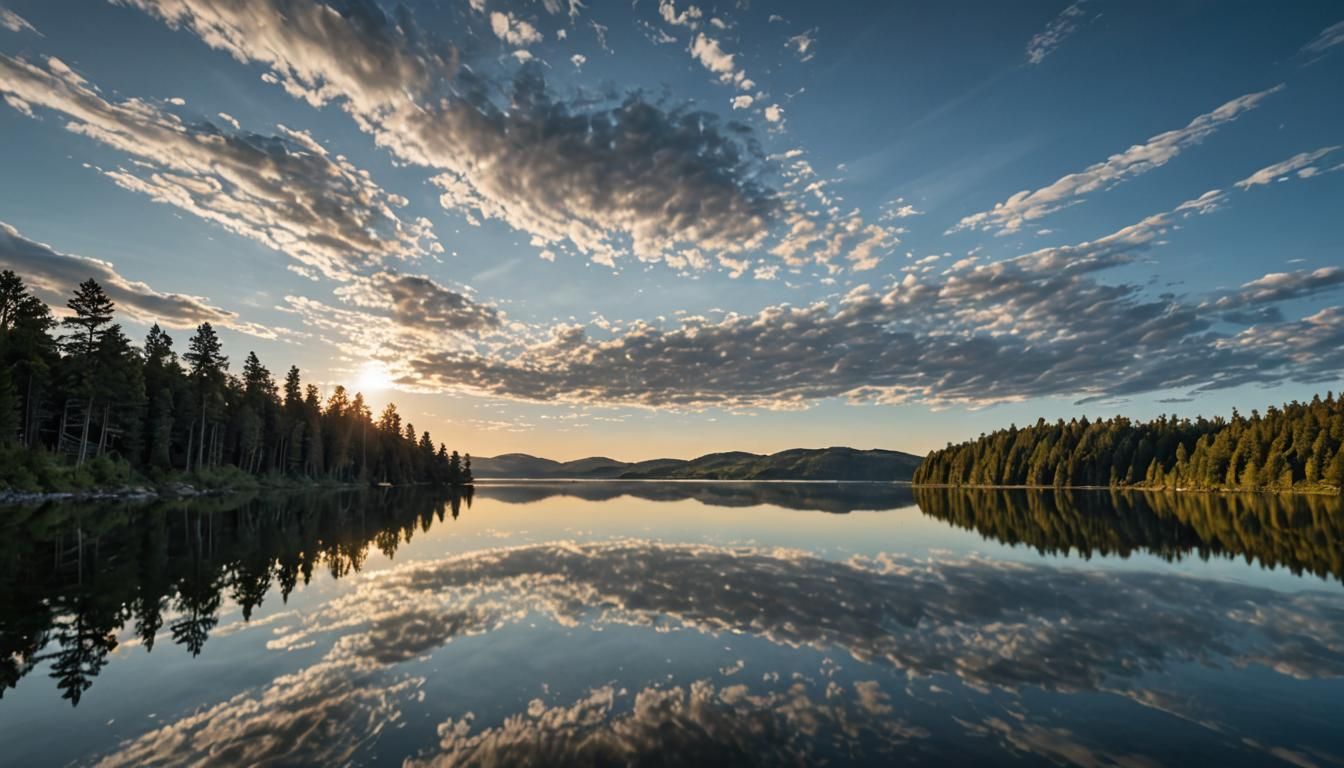 Mirror Lake Reflects Endless Sky in Hyperrealism