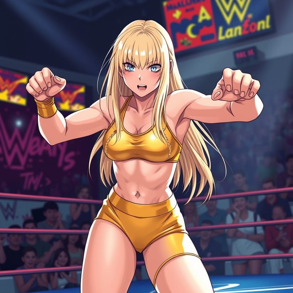 Anime Wrestler Strikes Dynamic Pose in Gold