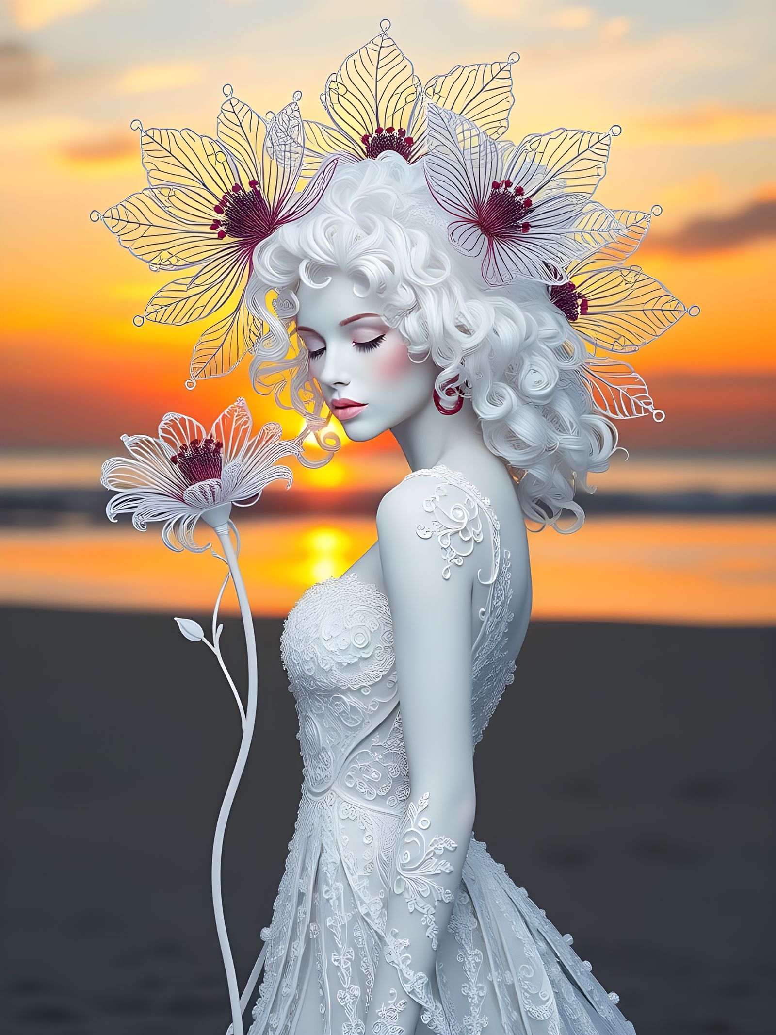 Resin Wire Art: Albino Woman at Sunrise
