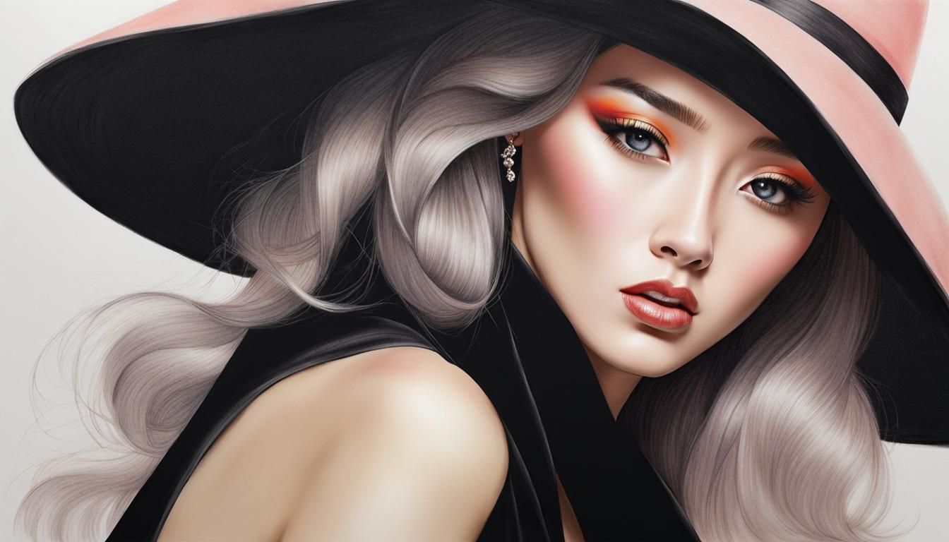 Korean Model in Pastel Charcoal Sketch Style