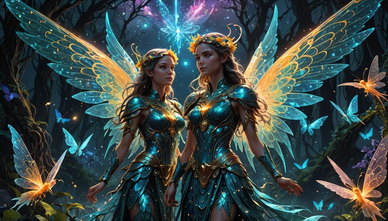 Bioluminescent Angelic Fairies in Cosmic Astralscape