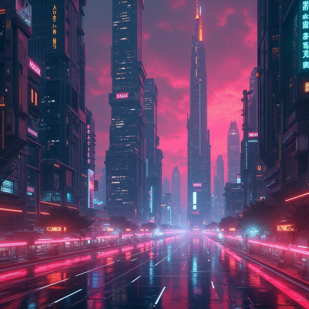 Futuristic Cityscape in Cyberpunk Style