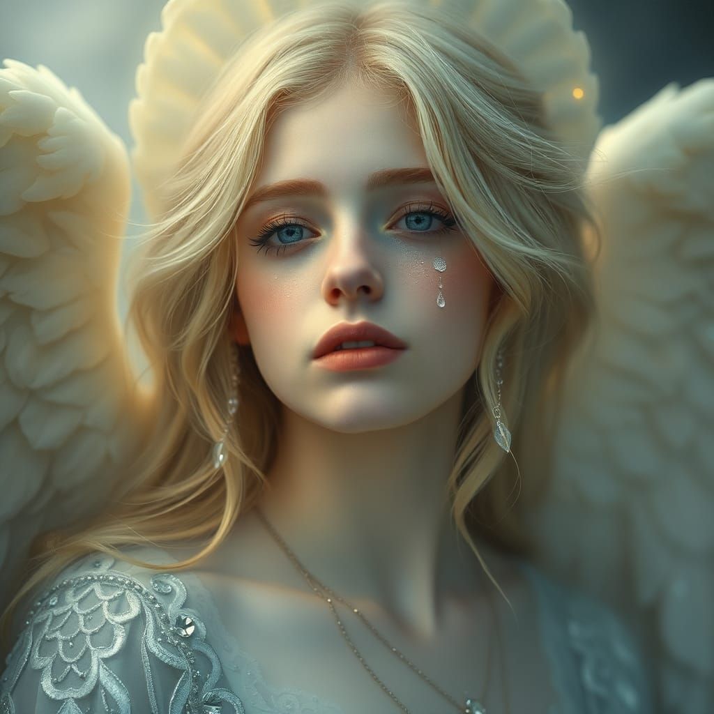 Pre-Raphaelite Angel with Diamond Tears