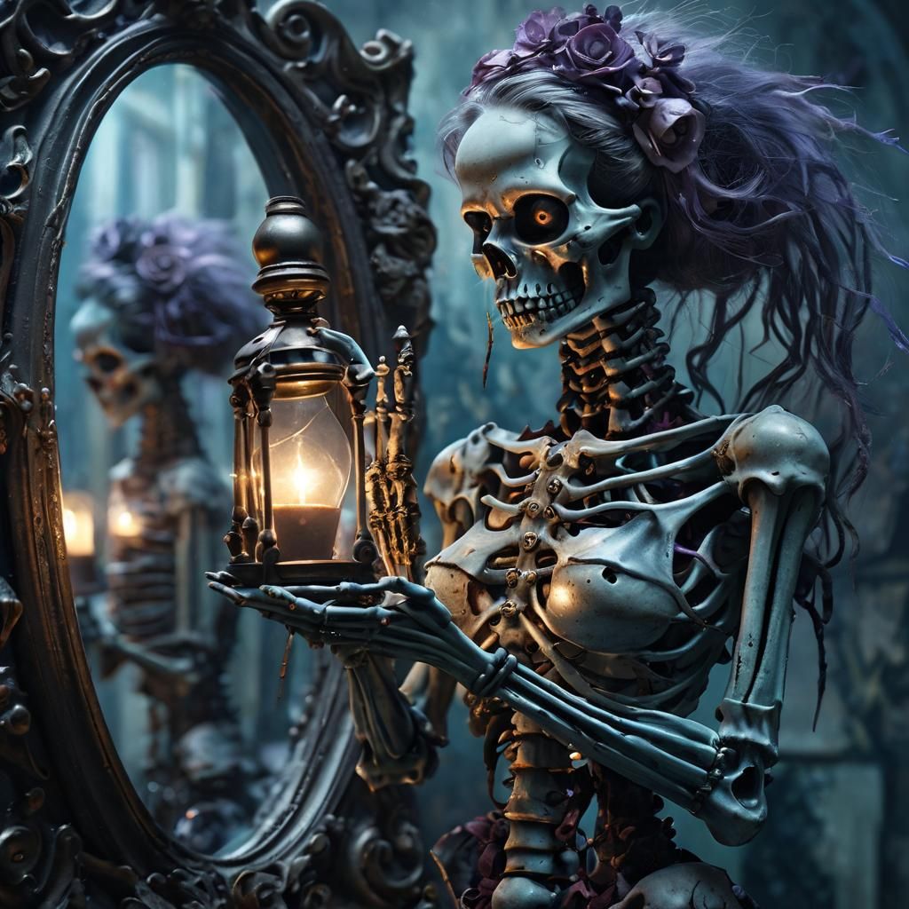 Eerie Zombie Woman with Hourglass in Surreal Portrait