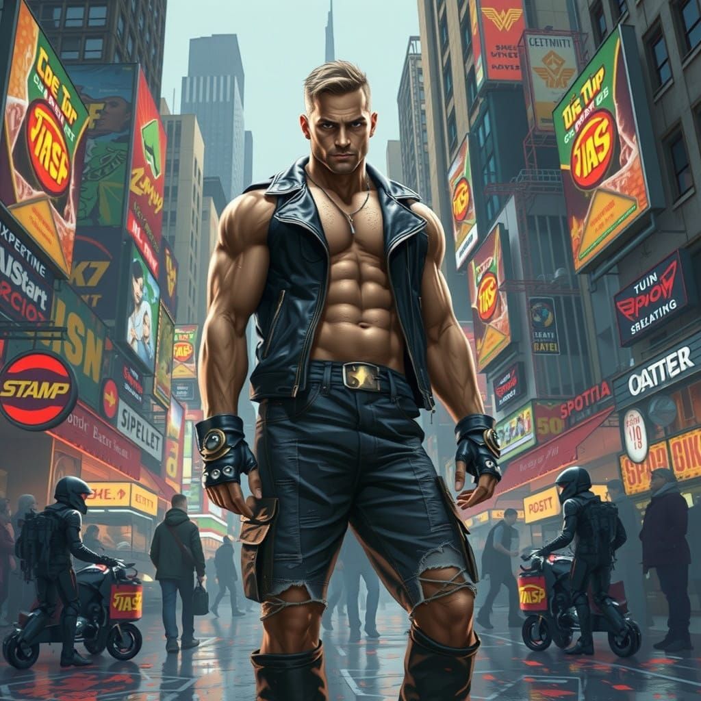 Cyberpunk Warrior Amidst Neon Chaos