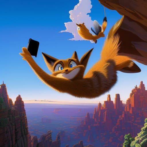 Coyote's Cliffside Selfie: Digital Art