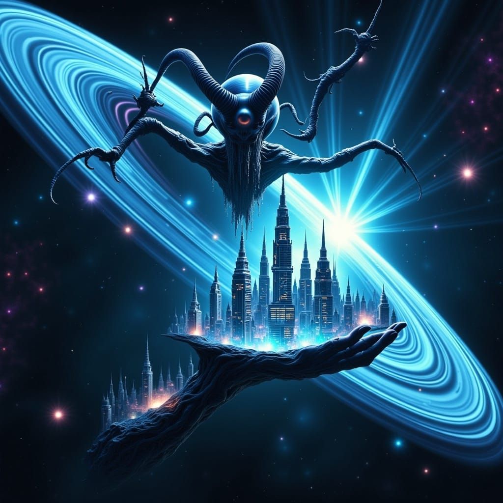 Ringed Planet Collision Creates Horned Entity