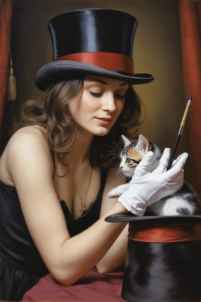 Woman Illusionist Conjures Kitten from Hat