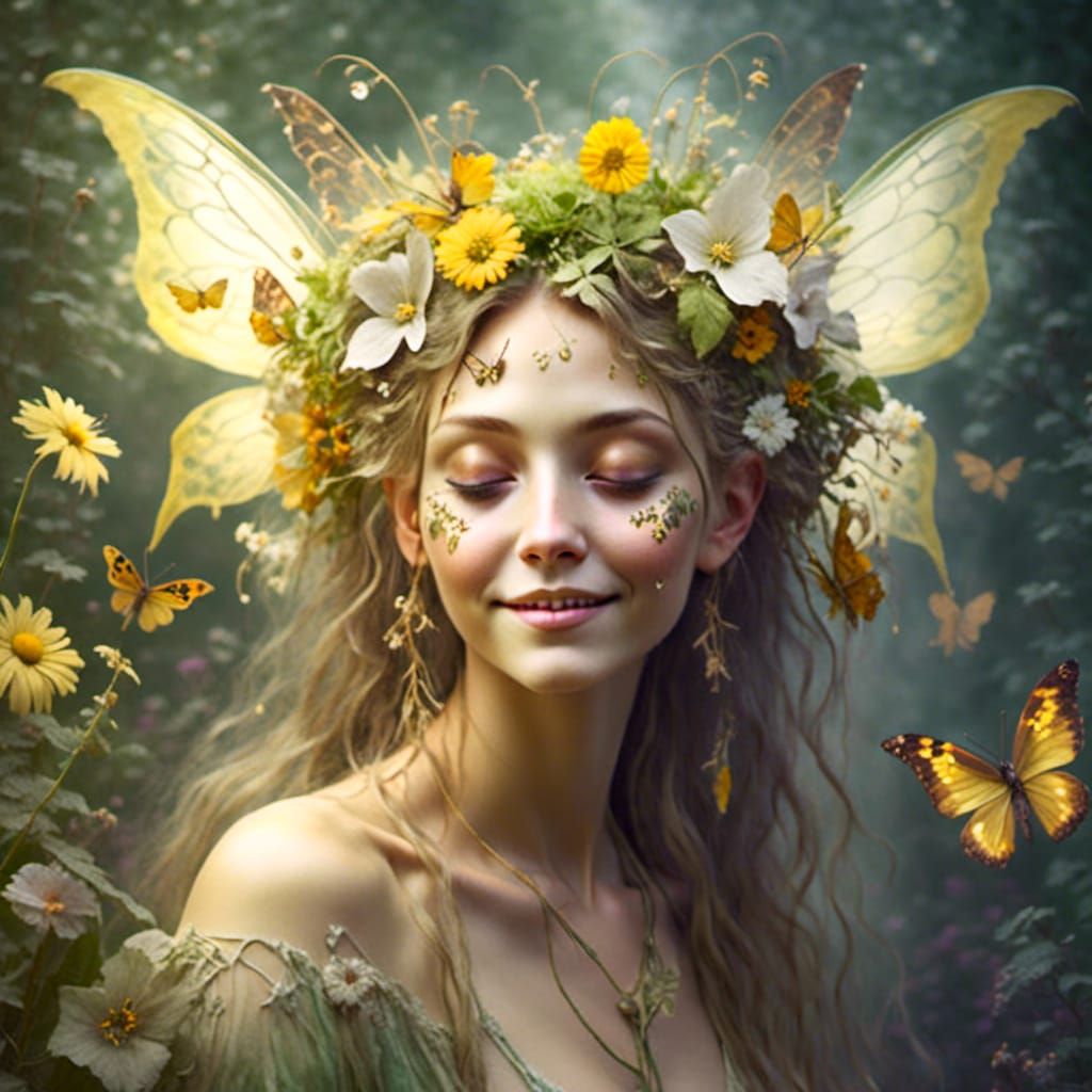 Dreamy Fairy Portrait with Golden Wings