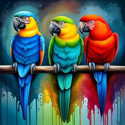 Colorful Australian Parrots in Graffiti Art Style
