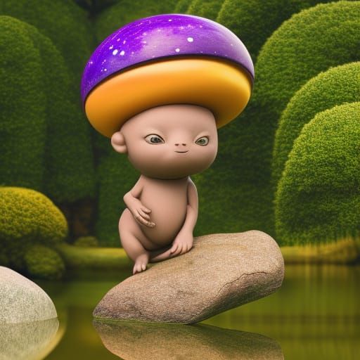 Cosmic Orphan Creature in Garden, Digital Art