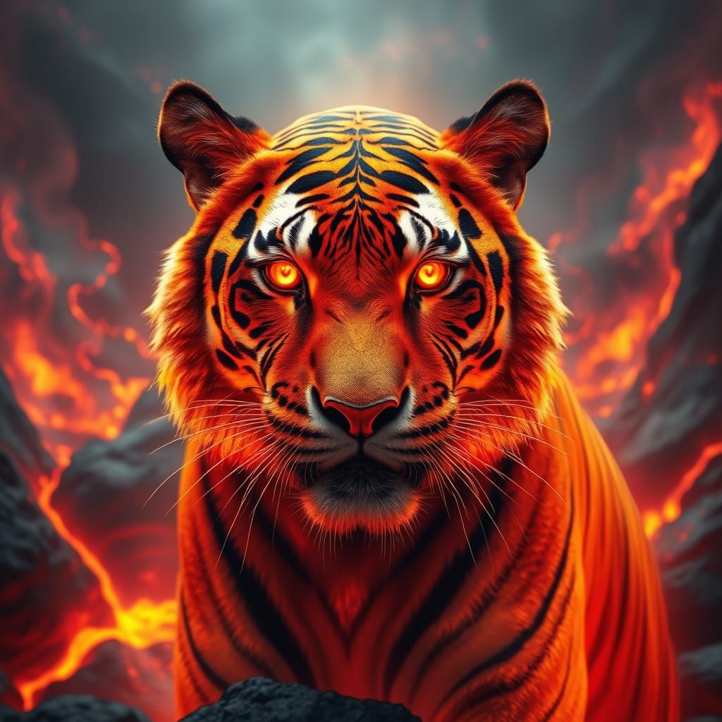 Majestic Lava Tiger Roars in Hyperrealistic Glory