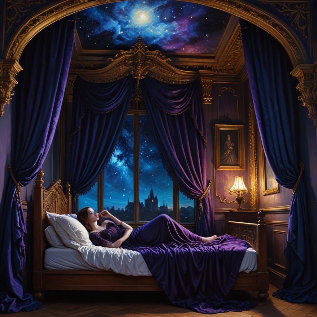 Victorian Gothic Dreamscape with Starry Sky