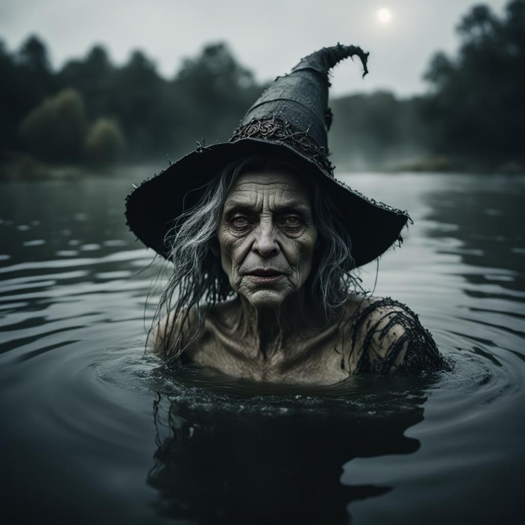 Wicked Witch Bathes in Lake: Hyperrealistic Portrait