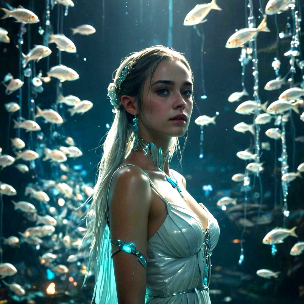 Cyberpunk Elf in Ocean, Neon Style