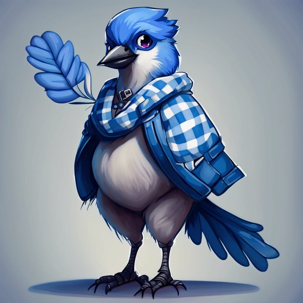 Cute Anthro Blue Jay Bird in Flannel